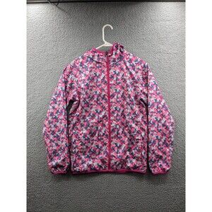 Columbia Youth Pixel Grabber Hooded Rain Jacket Windbreaker Girls Pink and Blue